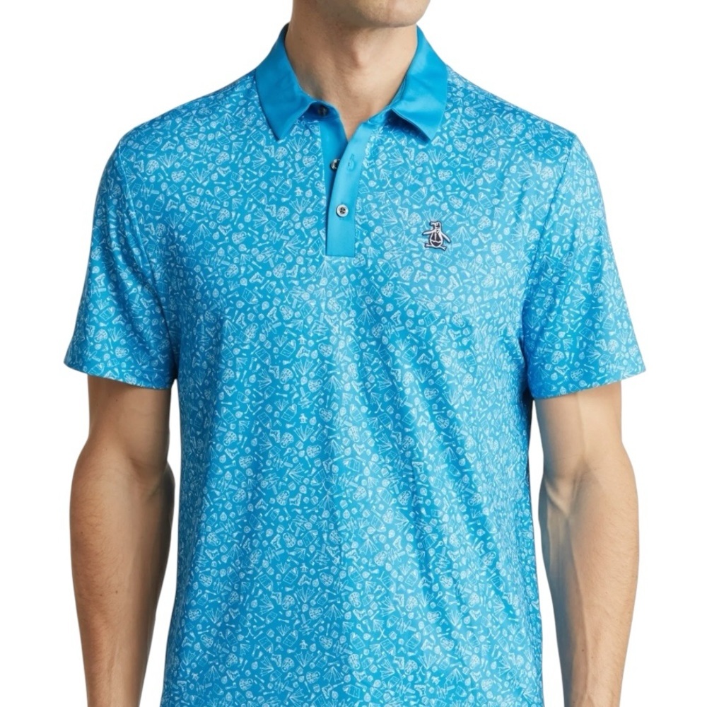 Original Penguin Light Blue Patterned Polo Golf Shirt - Medium